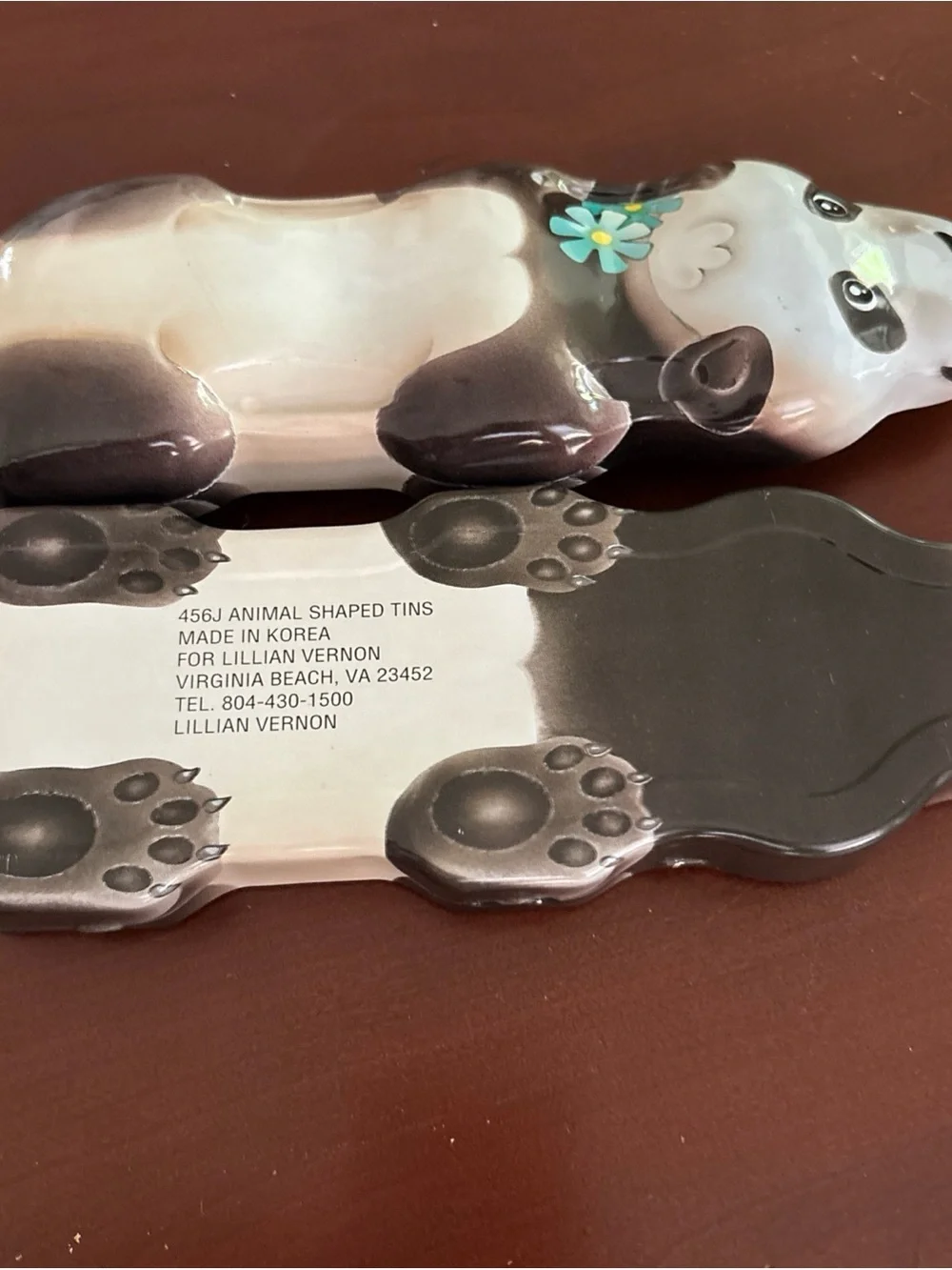 Vintage Panda Bear Hinged Trinket Box Blue Flower Figural Keepsake Jewelry Box